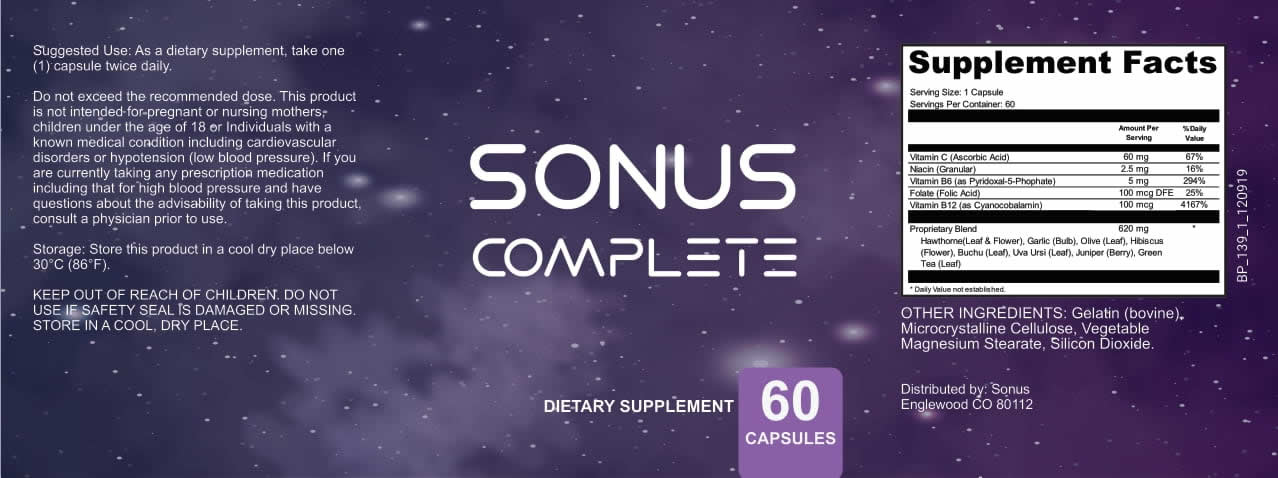 Sonus Complete Supplement Facts Label