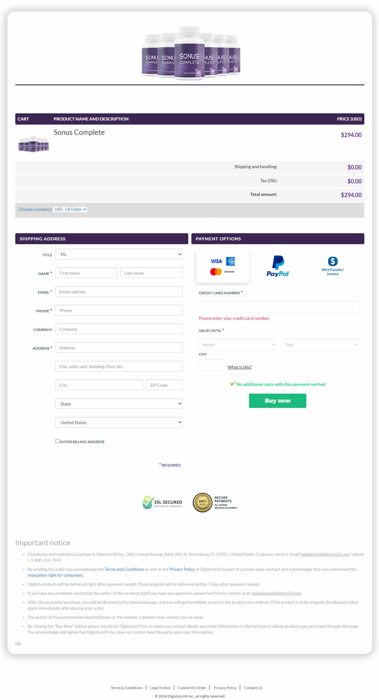 Sonus Complete Order Checkout Page